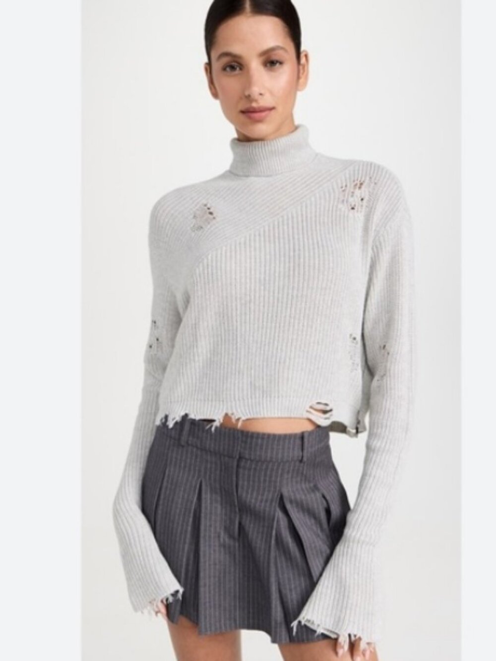 Seroya Fae Cropped Turtleneck Sweater Silver S‎